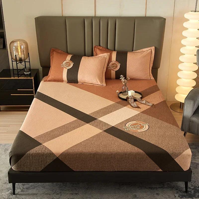 Cute Teddy Bear Pattern Fitted Sheet Set 100% Cotton Anti-slip Mattress Cover with Pillowcases Home Bedding Set for Boys Girls