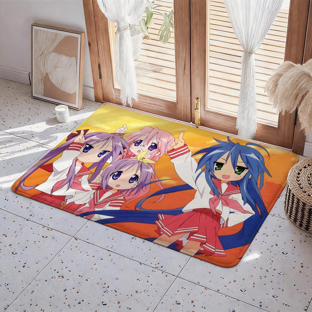 Anime L Lucky Star Floor Mat Eco Flannel Doormat Non Slip Odorless Indoor Floor Rug Soft Short Plush Home Mat