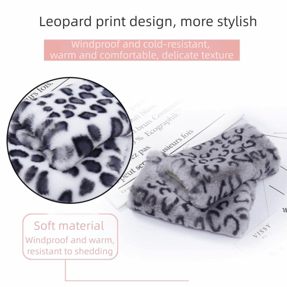 Touch Screen Half Finger Gloves Leopard Print Stylish Mittens Trend Faux Fur Gloves Outdoor Sports