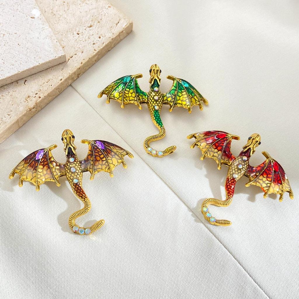 Retro Colorful Enamel Dragon Brooch - Unisex Lapel Pin & Necklace Accessory