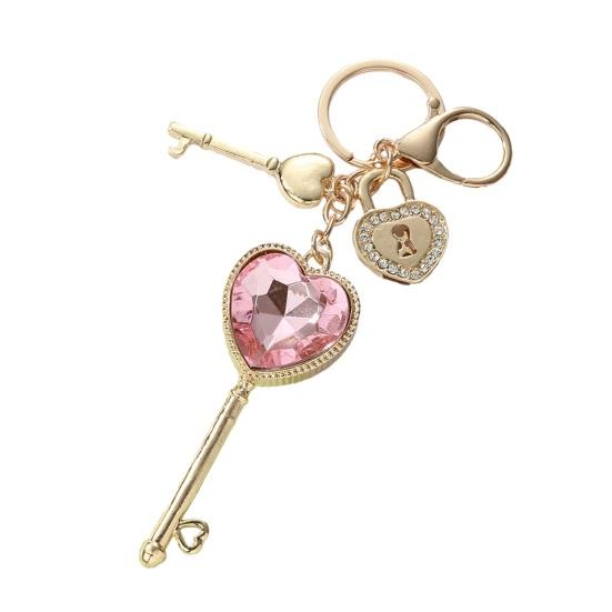 

Keychain Pendant Imitation Gemstone Inlaid Heart Design Key Chain with Anti-Oxidation Lobster Clasp Backpacks Accessory розовый