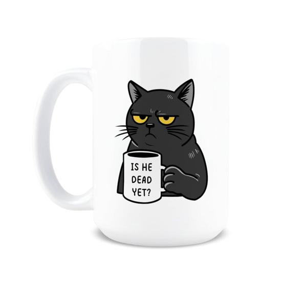

Yousheng Ceramic Coffee Mug Is He Dead Yet 330ml Novelty Cup Black Cat Design Tea Cup Caffeine Attitude Mug for Office Home Use 330ml