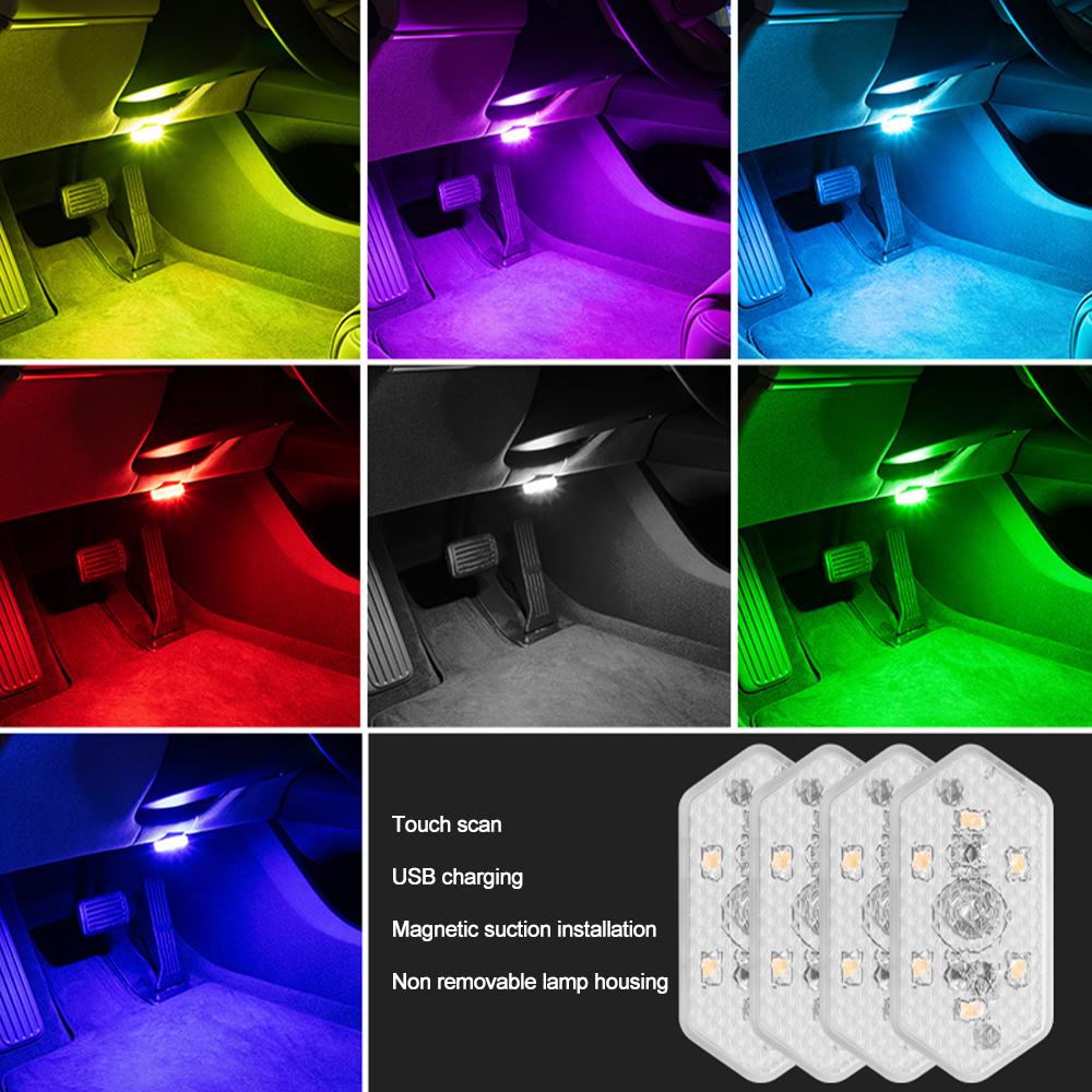 LED Car Mini Touch Light USB Charging Portable Auto Roof Ceiling Reading Night Lamp Wireless Magnetic Decoration Ambinet Light