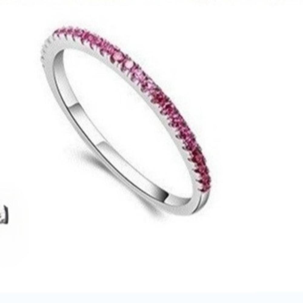 Silver Plated Couple Rings Single Row Diamond Band Wedding Engagement Ring for Women Men