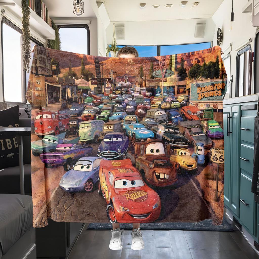 Manta de Franela con Estampado de Coches Estilo Dibujos Animados para Sofás Camas Dormitorios Sillas Viajes Pícnics Decoración del Hogar Todas las Estaciones Nuevo Set