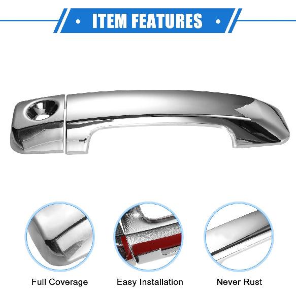 Car Door Handle Cover Kit Compatible for Toyota Tundra 2007-2018, Durable Plastic Silver Tone