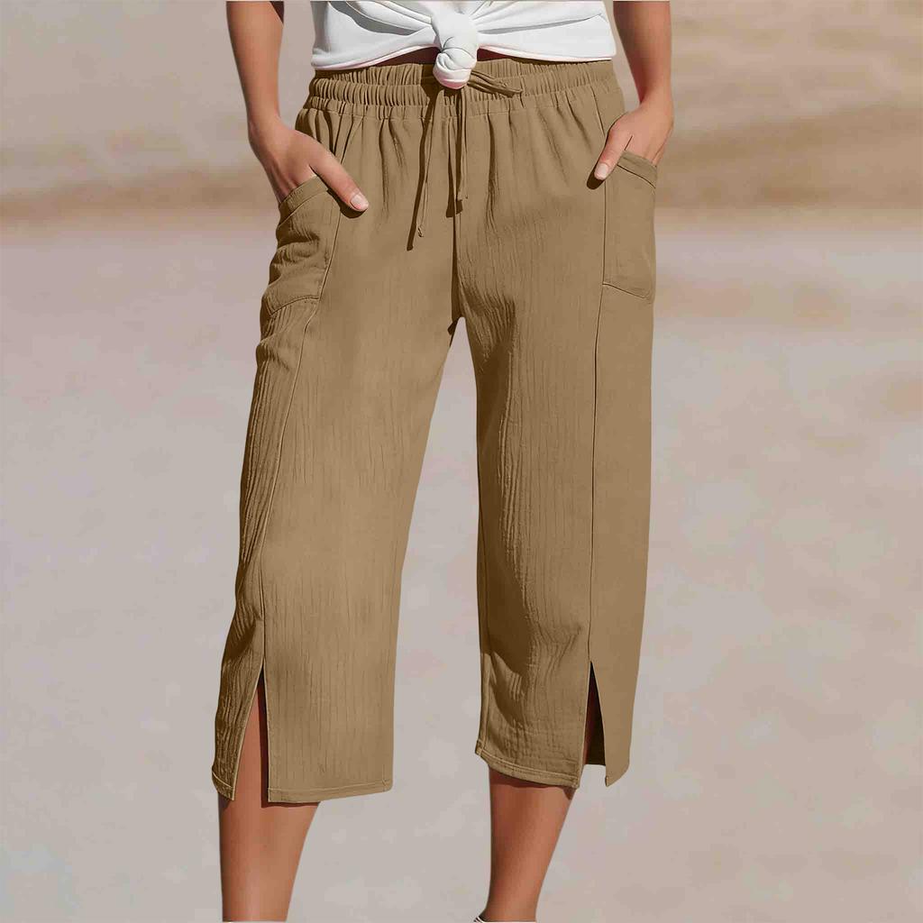 Women's Fashion  Color Drawstring Split Leg With Pockets Loose Casual Seven-Eighths 7/10 Pants