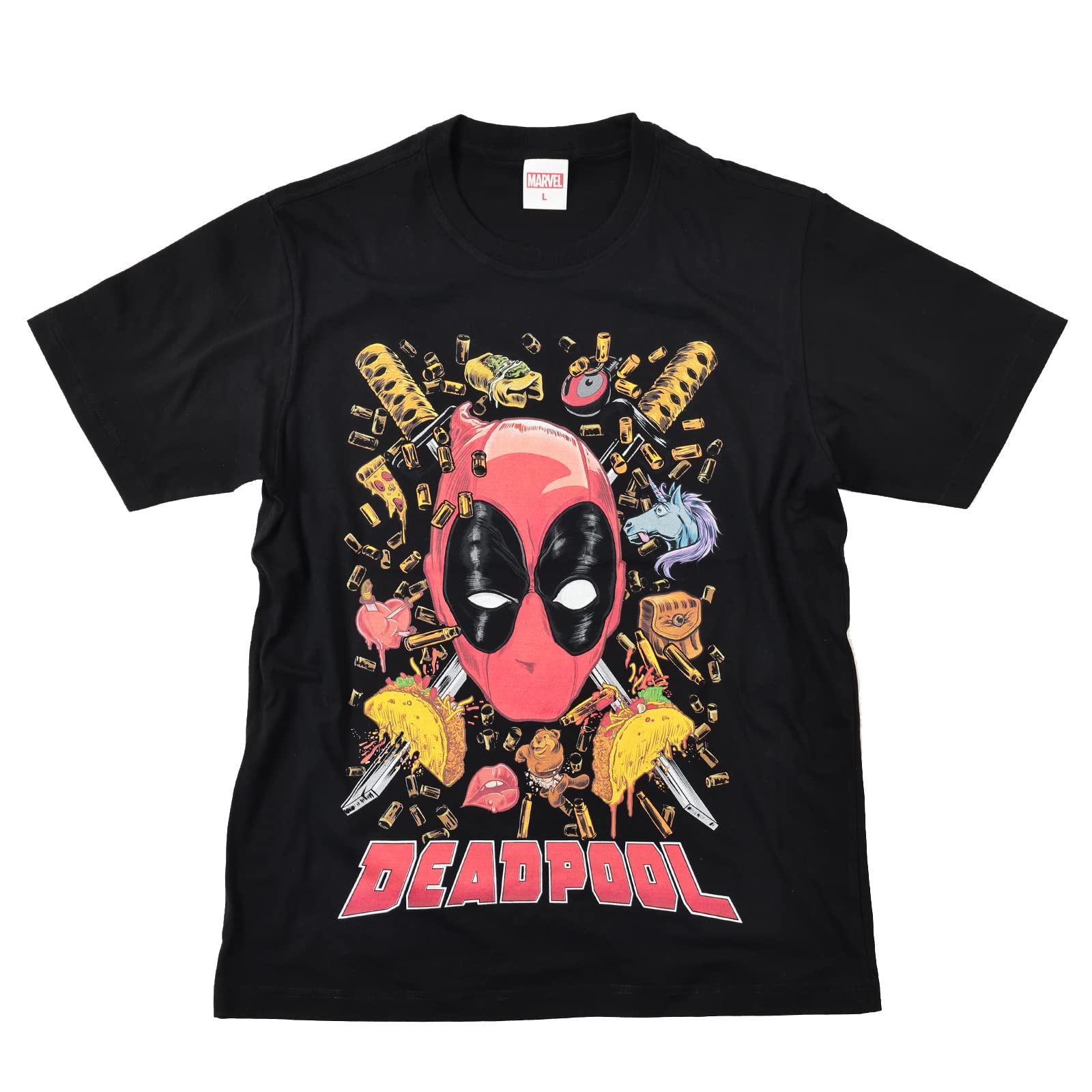 

EVERSOUL Marvel Deadpool Avengers Captain America Short Sleeve T-Shirt, Movie Birthday Gift, Men s, Black, XL Size [Parallel Import]
