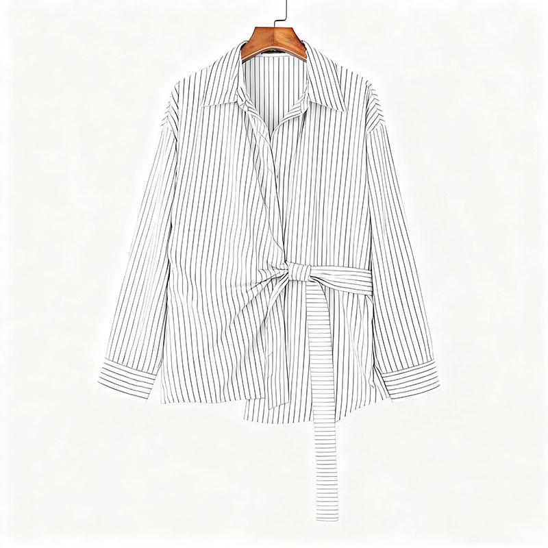 INCERUN Men Spring Turn Down Collar Long Sleeve Side Twisted Striped Print Shirts Tops