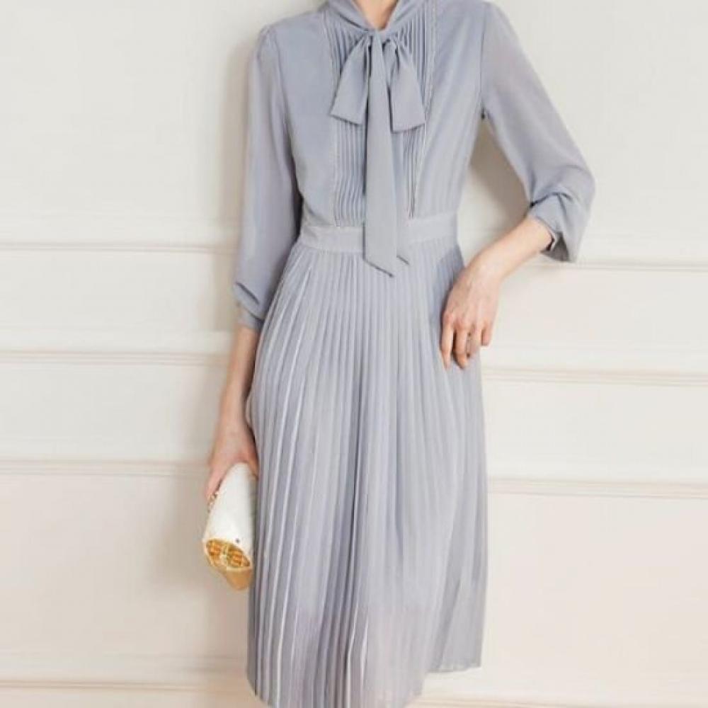 Rellawear Women S Ribbon Neck Pleated dreSS 2color Hyg250226