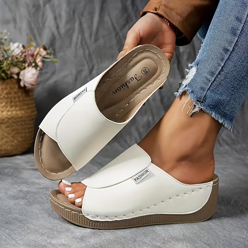 Eleganckie Damskie Sandały z Podparciem Łuku Stopy - Damskie Sandały w Jednolitym Kolorze - Oddychające, Miękka Podeszwa, Letnie Modne Sandały na Obcasie