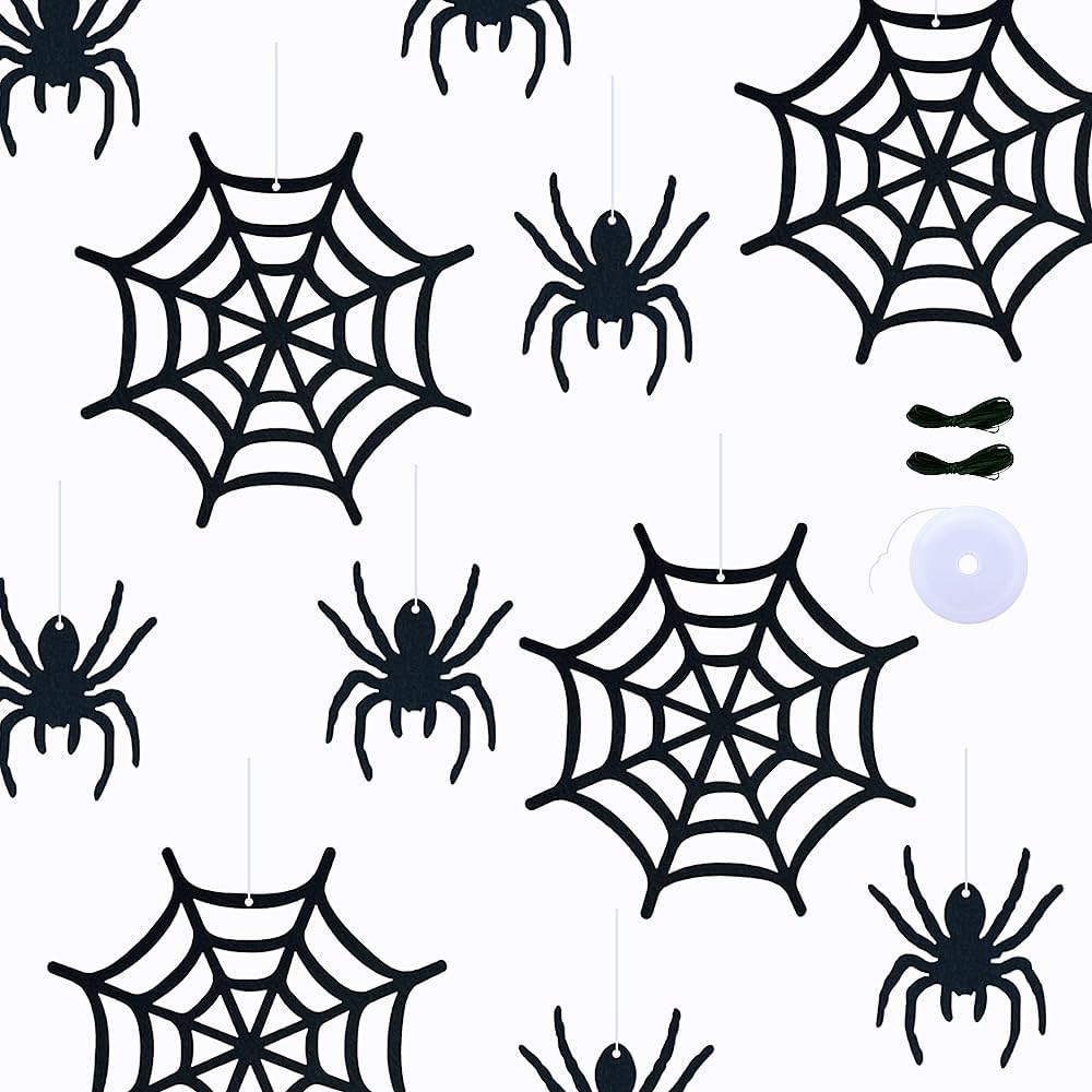 30 PCS Black Spider Ornament Felt Hanging Spider Web Halloween Decorations Bulk for House Home Decorations