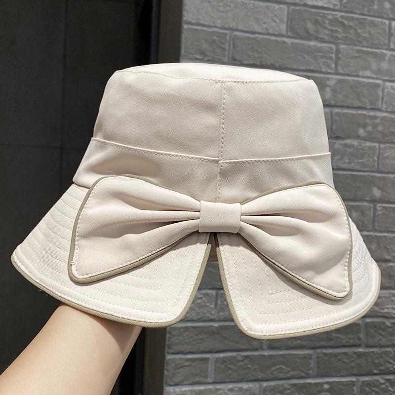 Korean versatile new bucket hat women's summer French bow sunshade sunscreen hat outdoor big eaves hat