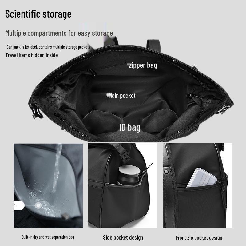 Large Capacity Men's Oxford Cloth Travel Bag: Expandable Shoulder Bag with Wet/Dry Separation for Business Trips and Gym.
