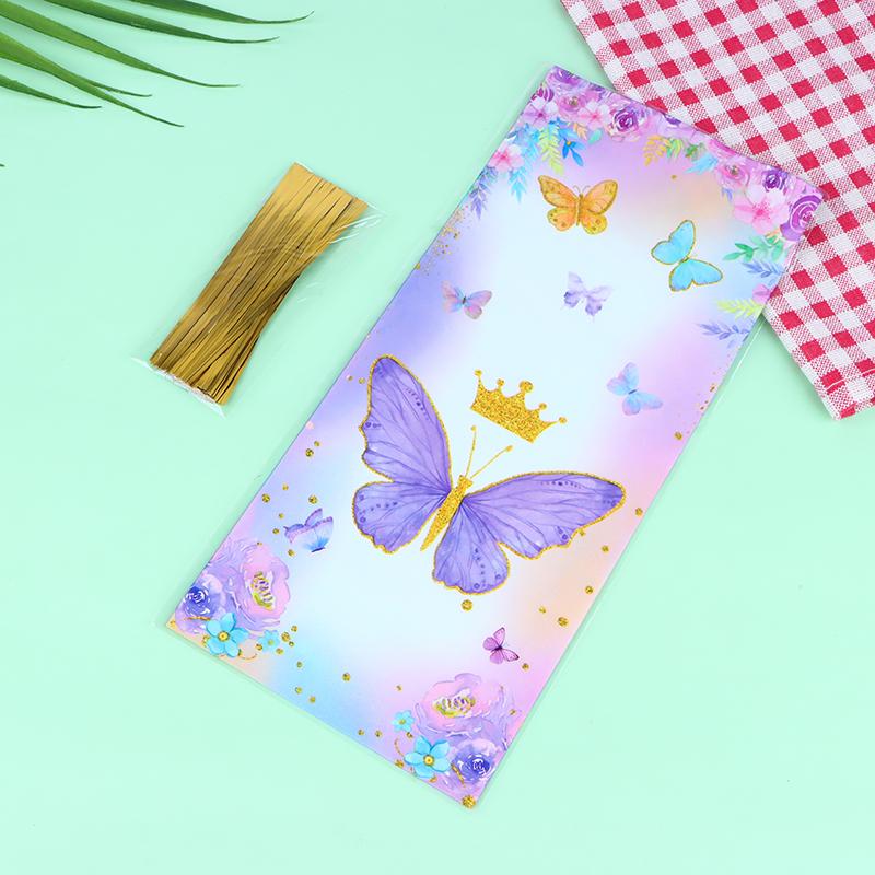 50 stk sommerfuglgodteripose med båndbånd Bursdagsfestdekorasjon Barnegavepakkepose Baby shower bryllupsrekvisita