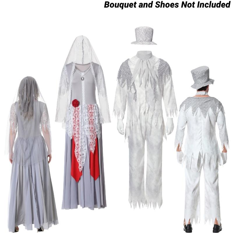 Vampire Halloween Cosplay Costume Set White Ghost Bride Groom Dressup Party
