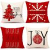 Set of 4 Trendy Christmas Pillow Covers 18x18 Red White Pillowcase Square Xmas Tree Snowflake Pattern Holiday Decor