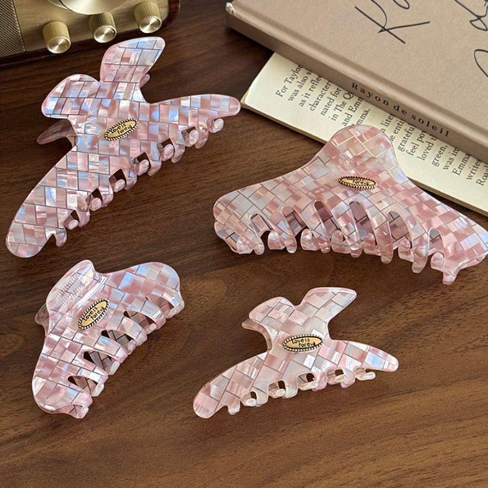 PVC Pink Plaid Hair Claw Acrylic Cloud Shark Clip Creative Checkered Hair Clip Hair Accessories