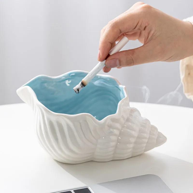 Creative Trend Ceramic European Style Ashtray Living Room Luxury Conch Storage Ornament Home Decoration Photography Props