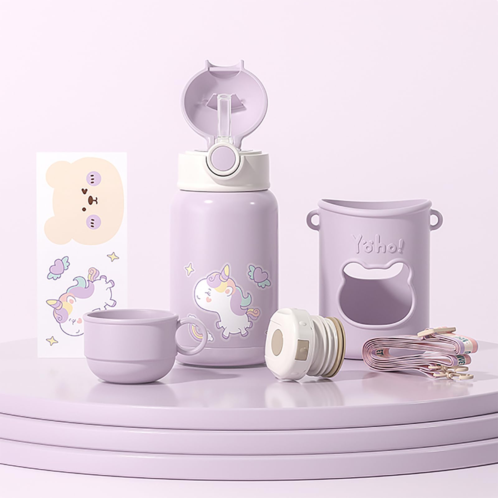 

Fexmoy Vacuum Insulated Thermos Water for with Stainless Direct Insulates Cold and Hot Cute and Includes Straw Water Bottle and Shoulder Easy to Clean фиолетовый