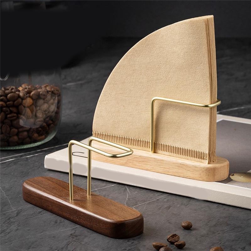 V Shape Walnut Wood Coffee Filter Holder - Espresso Drip Paper Storage Rack, Reusable Filter Type
