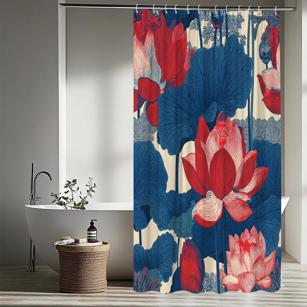 1Pc Floral Watercolor Pattern Shower Curtain Bathroom Decoration Polyester Fabric Contains 12 Hooks 70. 8X70. 8 Inch