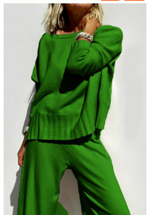 Spring 2025 Elegant Knit Wide-Leg Pants & Sweater Set - Casual Two-Piece Ensemble