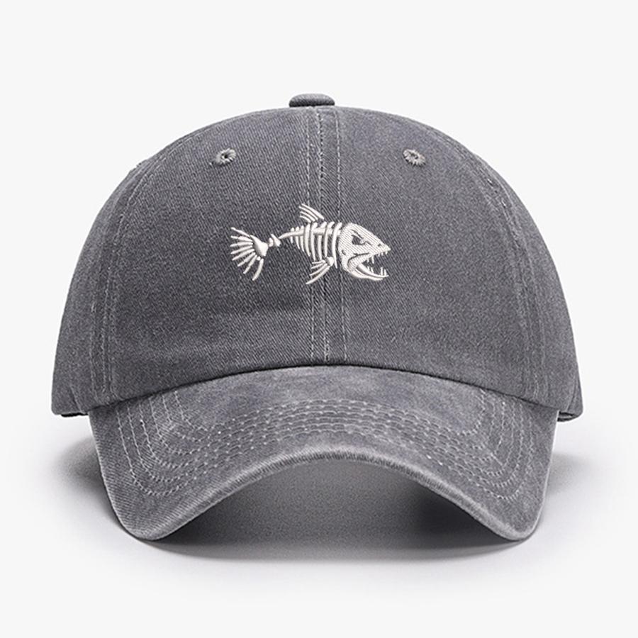 Embroidered Skullfish Fish Bone Vintage Soft Baseball Caps Men Women Water Washed Hat Sports Fishing Summer Autumn Peaked Cap