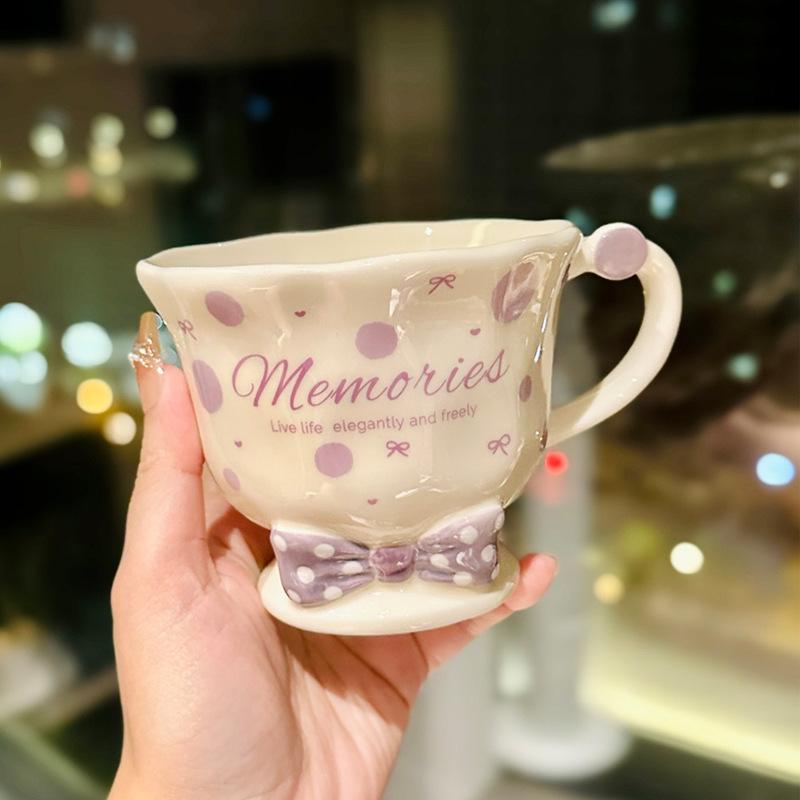Girls' High looking Bow Ceramic Mug Girl's Heart Home Breakfast Milk Cup Goblet Souvenir