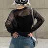 Autumn Big Round Neck Hollowed Out Long Sleeves Sexy Loose Outer with Thin Babes Top Women