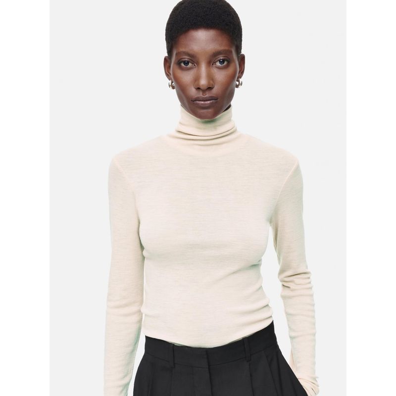 Mernu Wool Blend Sweater Turtleneck Basic White Slim fit Slimming Angora Knit Bottoming Shirt French style