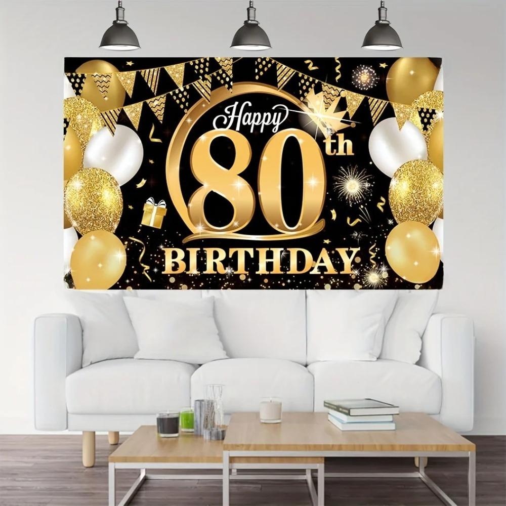 Glücklicher 80. Geburtstag Kulisse Gold 80 Jahre Alt Dekoration Achtzigster Geburtstag Party Schwarz Gold Vinyl Hintergrund Poster Foto Dekoration