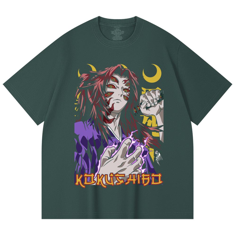 230 Gsm 100% Cotton Demon Slayer V105 Kokushibo Print Unisex Heavy Cotton T Shirt