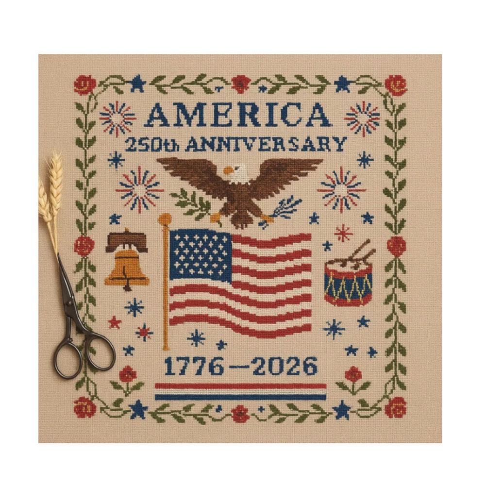 1PC 25th Anniversary Cross Stitch American Patriotic With Pattern Tools For Home Wall Decoration Souvenir Handcrafted DIY Gifts