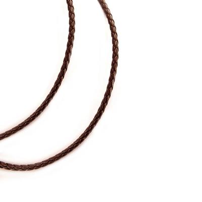 [R4040] - Dark Brown 'Leather' Braided Steel Cord - 45 Cm 4 Mm