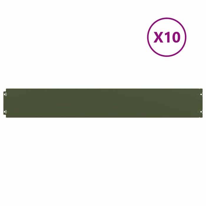 VidaXL Bordures pelouse 10pcs vert olive 15x103cm acier laminé à froid, bordure de jardin, bordure de lit de jardin, bordure 860145