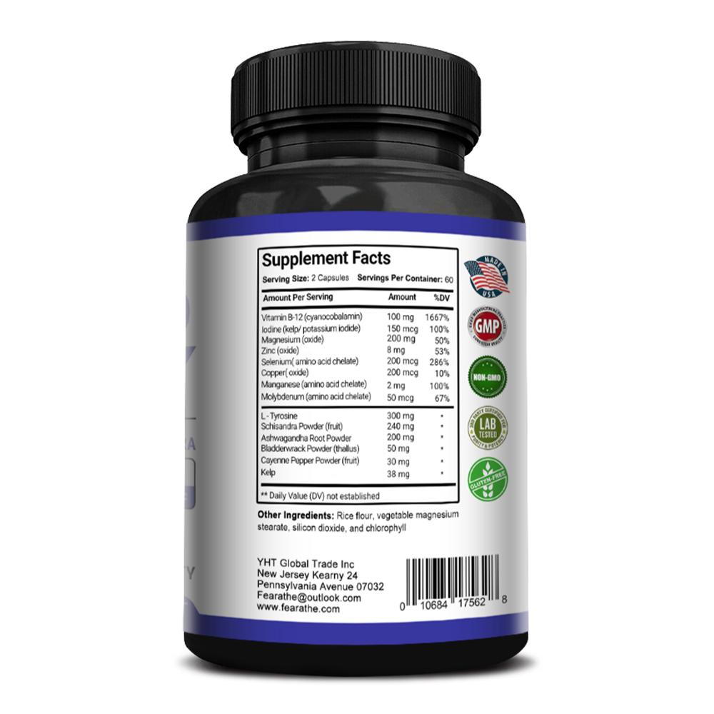Fearather Thyroid Healthy Dietary Supplement - Vitamin B12, Ashwagandha - 120 Capsules