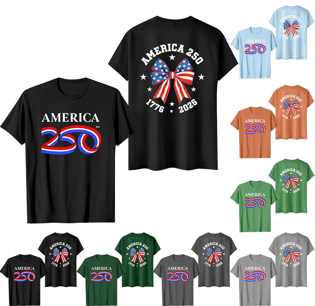 Men's Casual Short Sleeve T-Shirt Crew Neck Letter Print 250th Anniversary Commemorative Graphic Tee 1776 to 2026 Cotton Blend