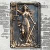 Vintage Goddess Justice Wall Plaque  Aluminum Metal Hanging Decor for Bar Living Room