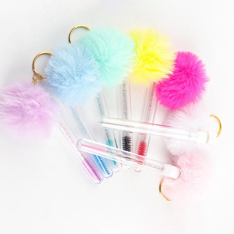 Eyelash Brush Tube With Pompom Lash Extension Makeup Brush Dustproof Eyebrow Comb Beauty Tools