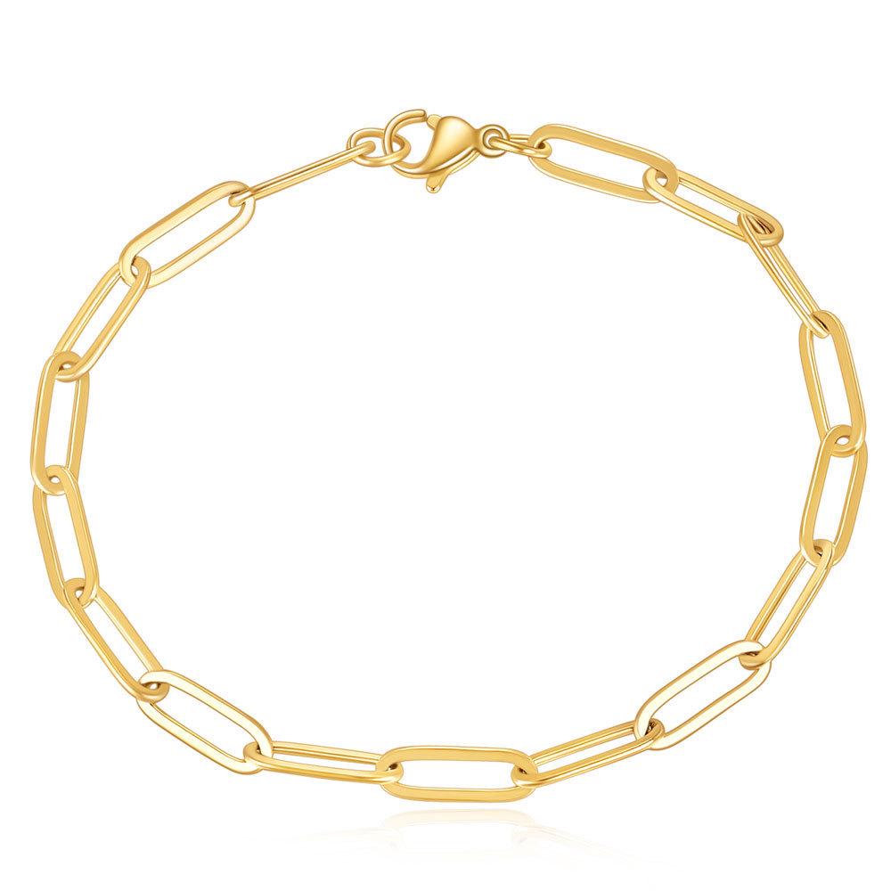 14K Gold Platinierte Einfache Paperclip Rechteckige Gliederkette Armband - Europäischer & Amerikanischer Stil