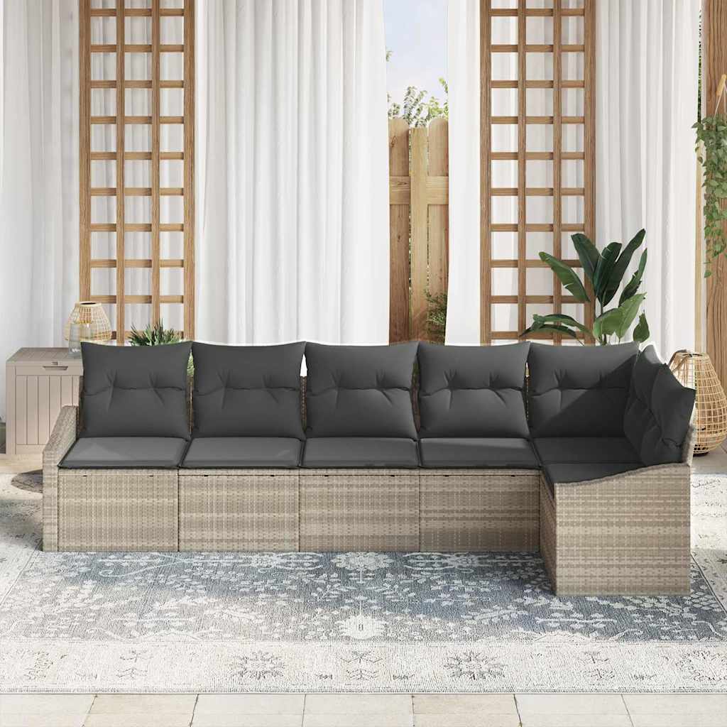 6 Piece Sofa Set with Cushions Light Grey Poly Rattan