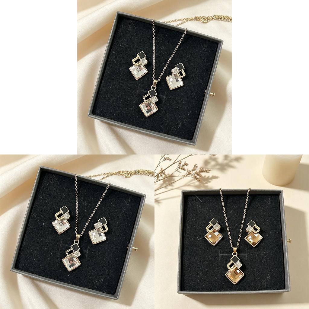 Geometric Alloy Necklace Earring Set With Cubic Zirconia For Daily Fashion Women