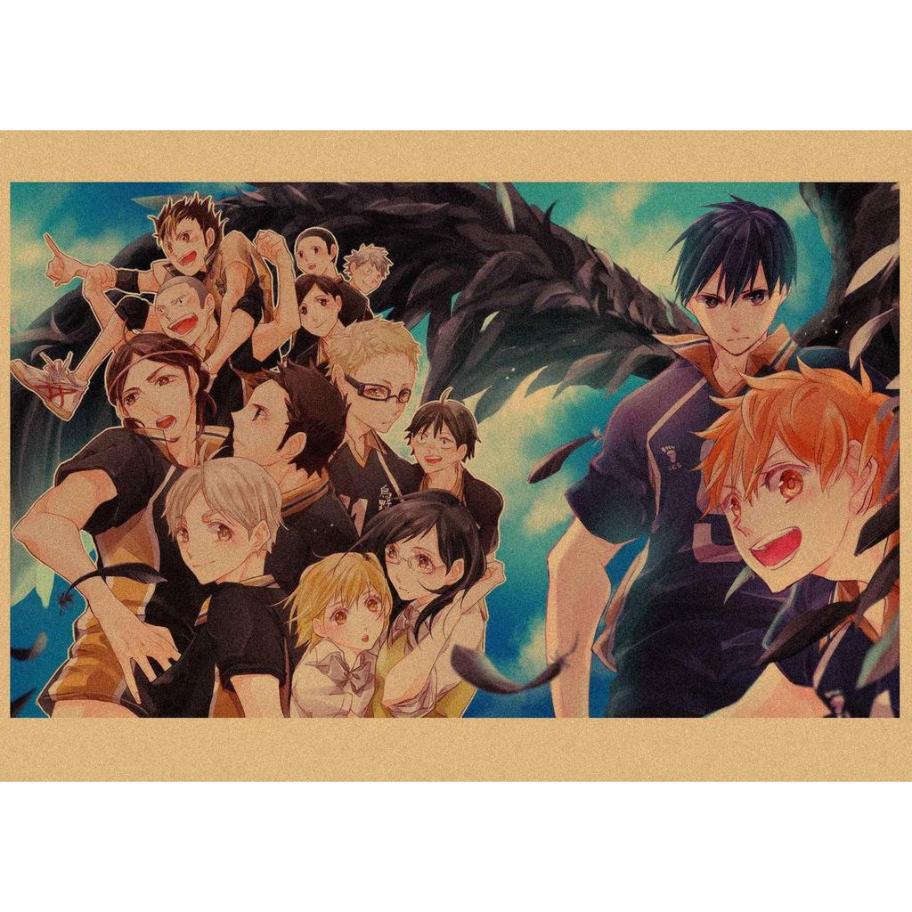 Haikyuu!! Retro Kraft Poster: Hinata Shoyo & Kageyama Tobio Decorative Wall Art