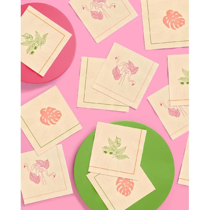 xo, Fetti Beige Tropical Vacation Napk - 3-ply, 24 pcs | Bachelorette Cocktail Napk, Palm Tree Dinner Party Setting, Miami Birthday Decoration, Cute