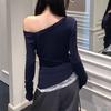 Women's Off-Shoulder Lace Splicing Long-Sleeve Top - Sexy Slim-Fit for Spring/Autumn 2026