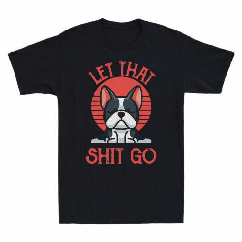 French Bulldog Yoga Let That Sht Go Vintage Retro Men T-shirt Black Cotton Tee XL