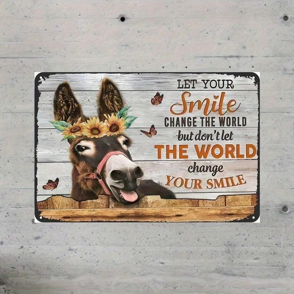 Mocozim Vintage Metal Wall Decor 12x8 Inch, Farmhouse Art Plaque with Let Your Quote, Funny Inspirational Donkey Sunflower Sign,