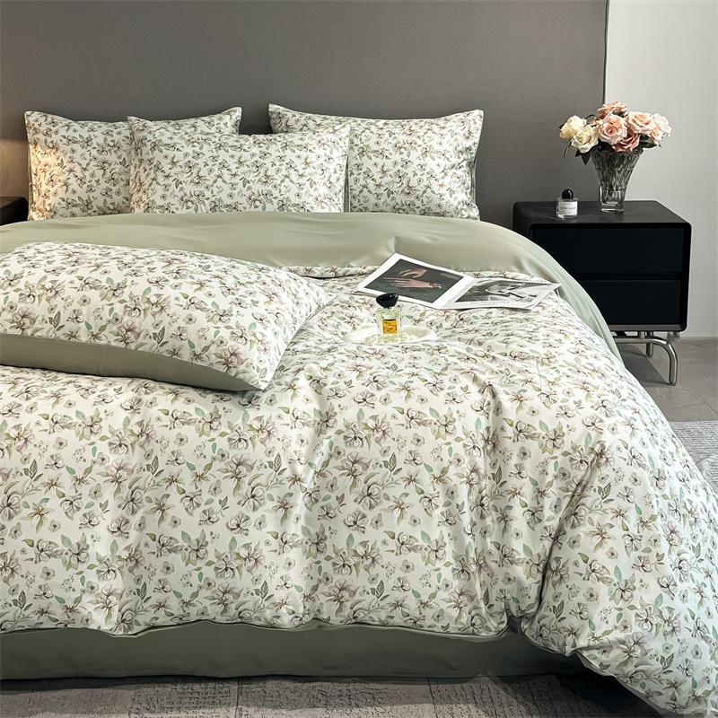 Flower Printed Duvet Cover Set Satin Silk Bed Cover Sets for Summer Queen/King Size Silky Plumones De Cama Coolling Bedding Set