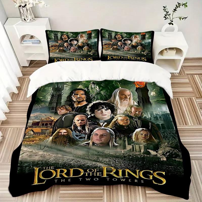 Lord of the Rings Two Towers Print 3Pcs Bedding Set,Duvet Cover with 2 Bedro,Pillowcase Home Birthday Gift